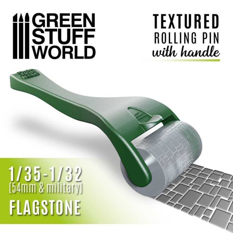 Textured rolling pin with handle: flagstone