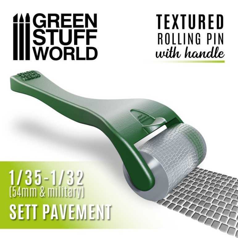 Textured rolling pin with handle: sett pavement