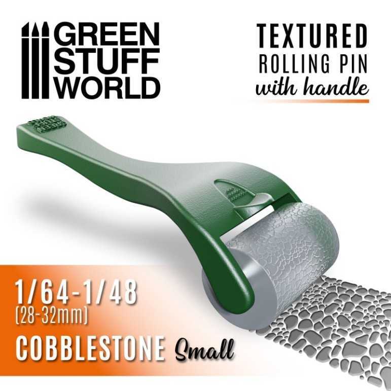 Textured rolling pin with handle: cobblestone small