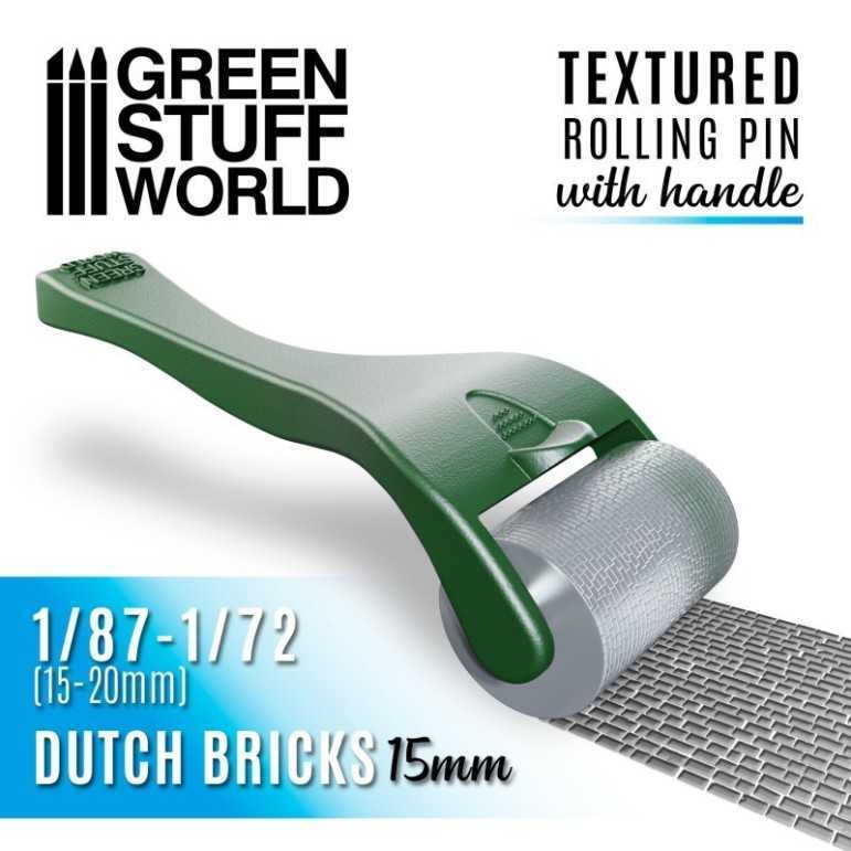 Textured rolling pin with handle: dutch bricks 15mm