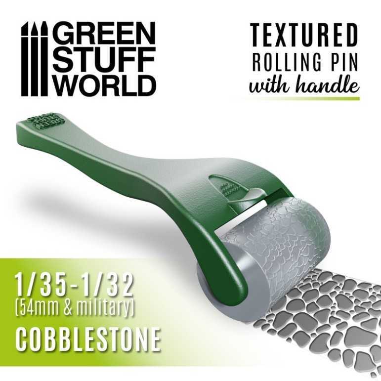 Textured rolling pin with handle: cobblestone