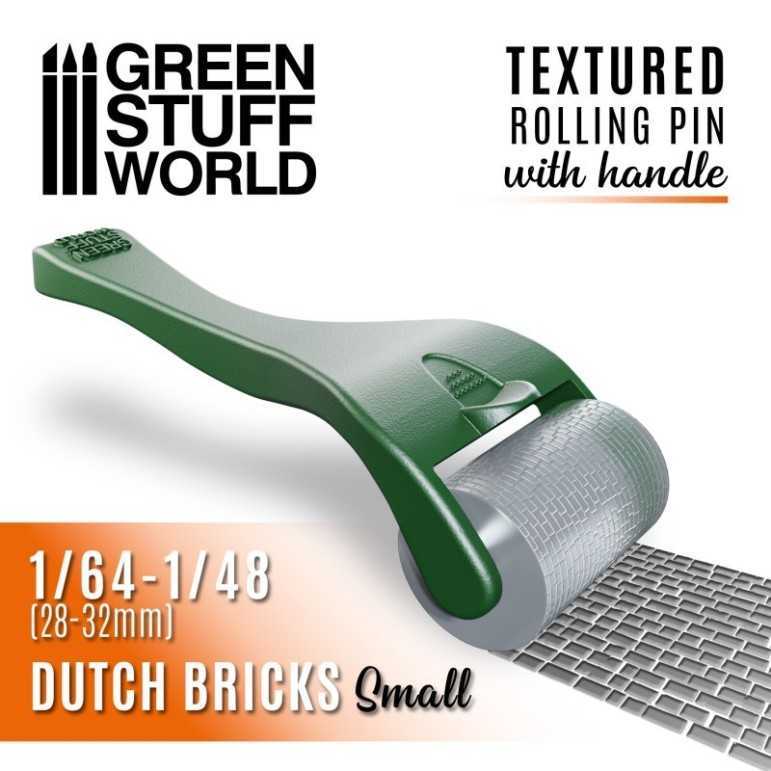 Textured rolling pin with handle: dutch bricks small