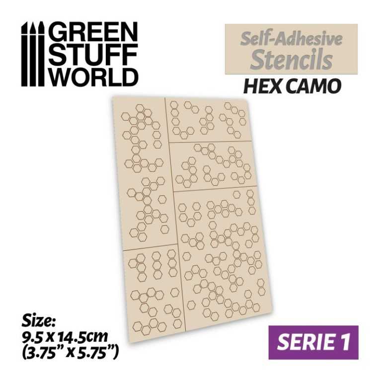 Self-adhesive stencils: hex camo