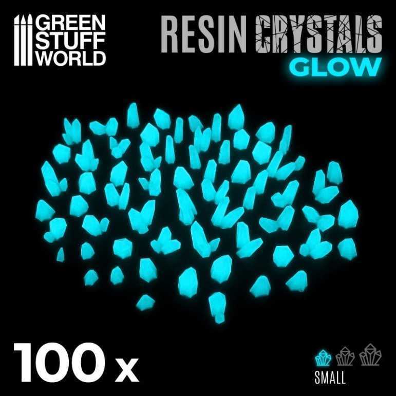 Small crystals resin set glow in the dark aqua turquoise