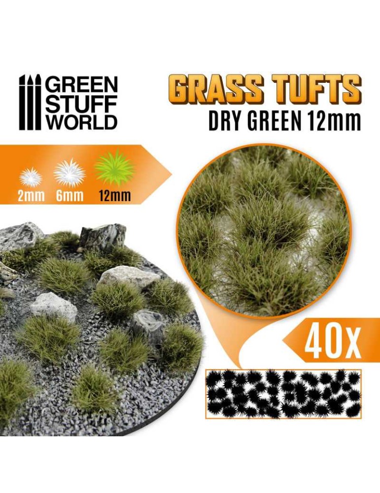 Grass tufts - 12mm self-adhesive - dry green