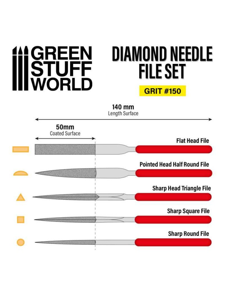 Diamond needle files set - grit 150